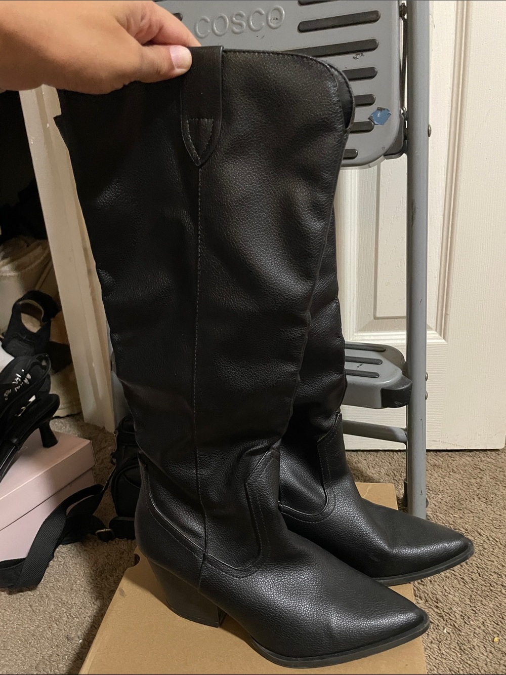 Aldo Black Over-the-Knee Pointed Toe Western Boots